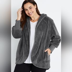 Maurices Gray Open Sherpa Hooded Cardigan Pocket large xlarge